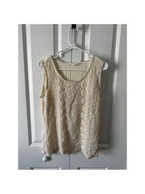 Women's Solitaire Beige Crochet Tank Top L